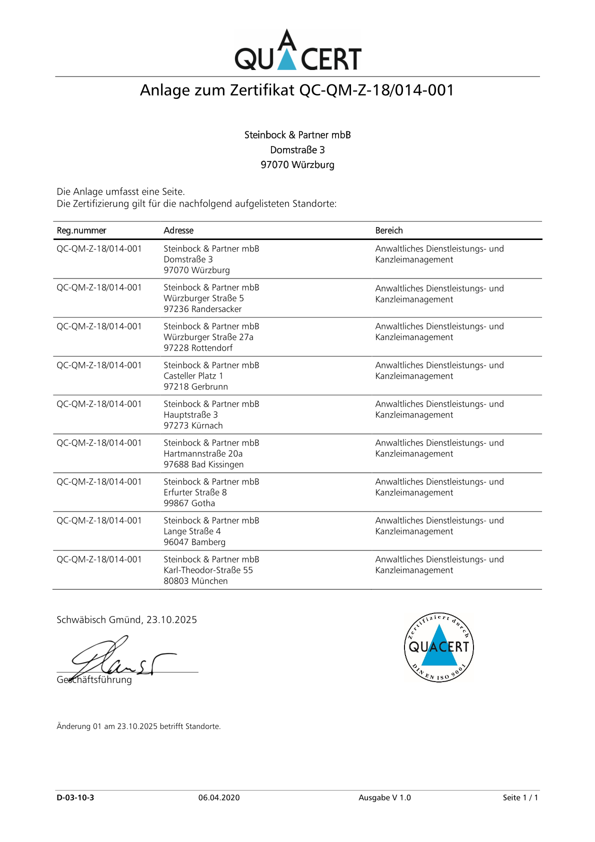 Iso Zertifikat DIN EN ISO 9001 2015 Steinbock und Partner